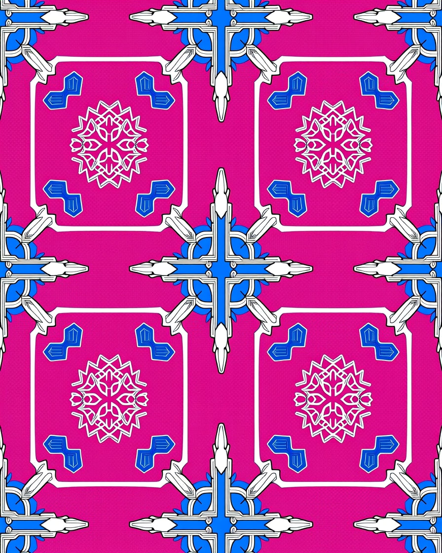 Hot Pink White Blue Geometric Star Rug