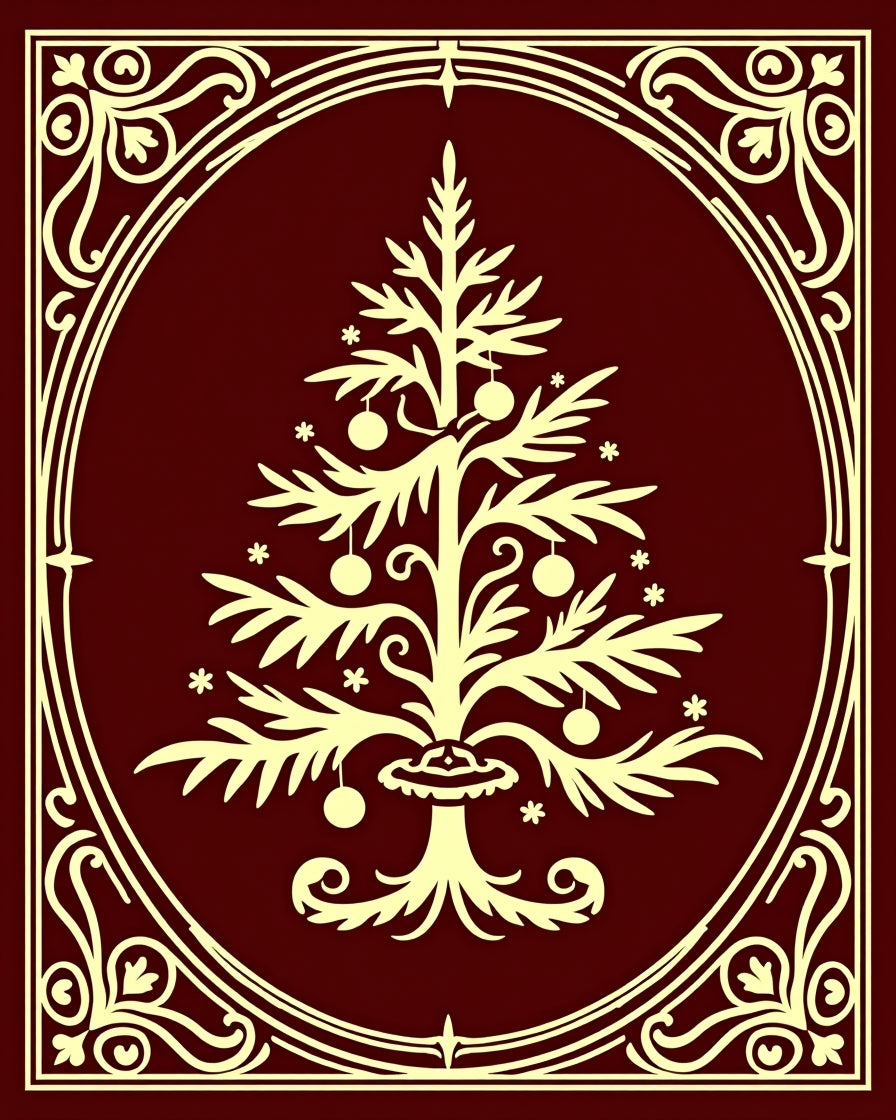 Festive Tree Ornate Frame Design Rug