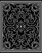 Black White Floral Scroll Design Rug