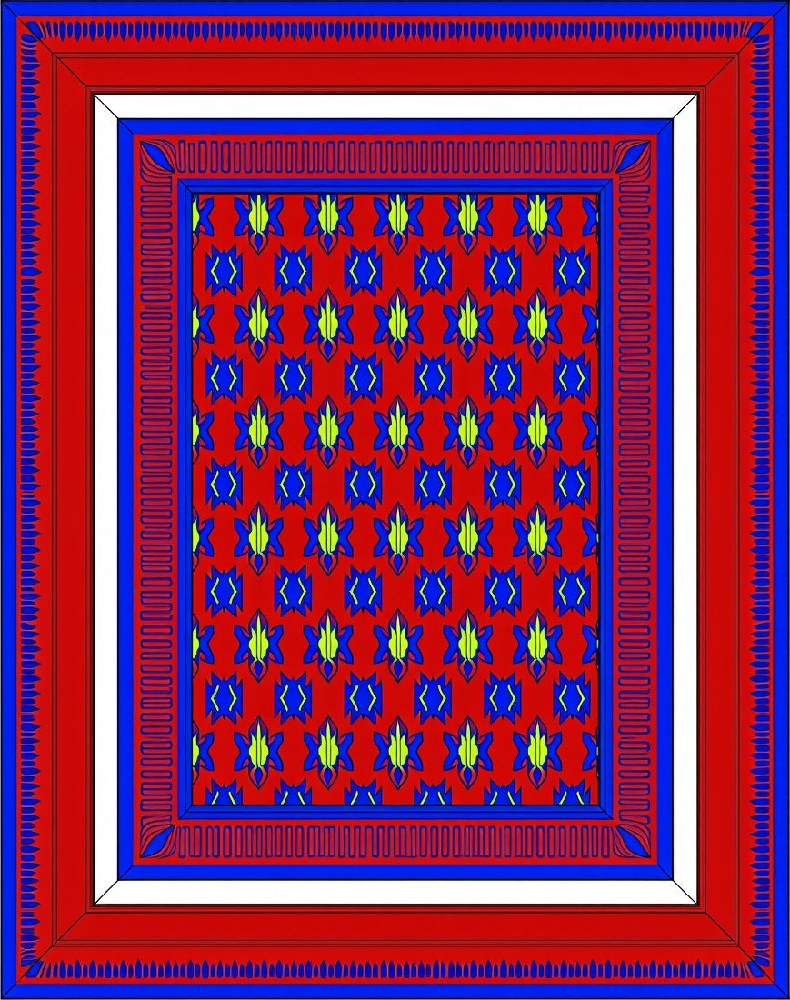 Bold Red Blue Geometric Pattern Rug