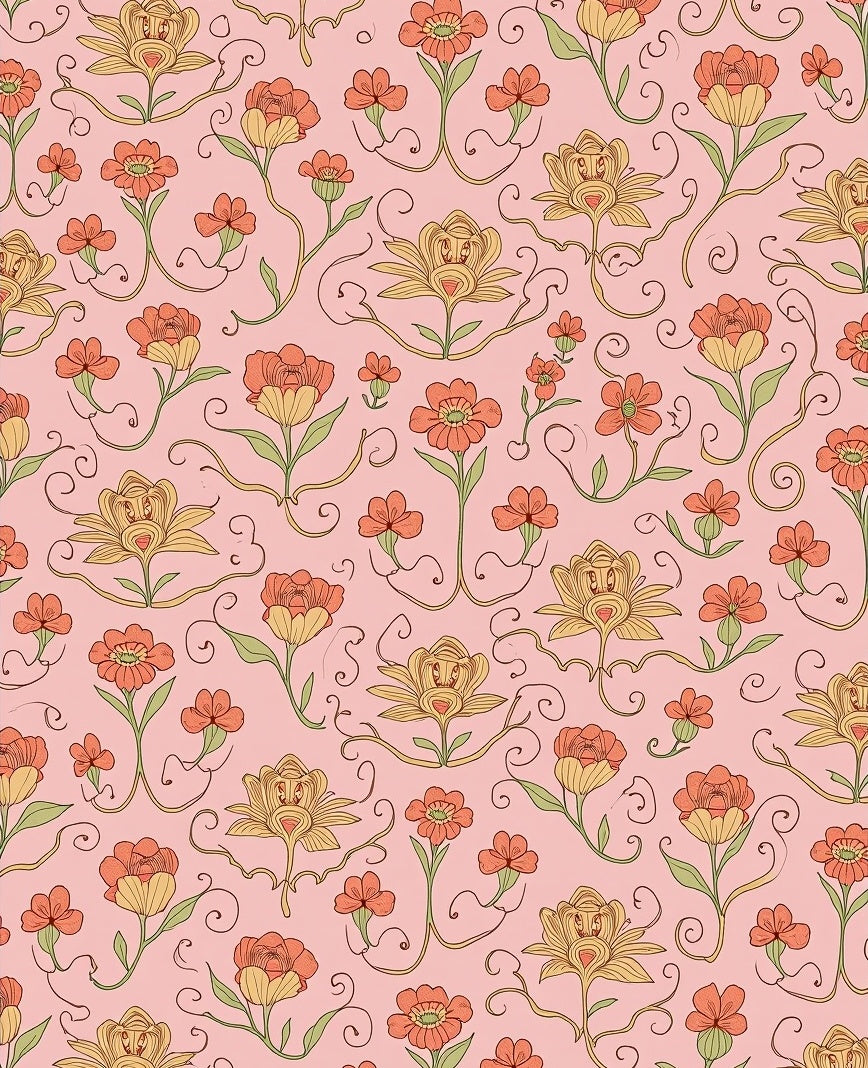 Whimsical Floral Swirl Pattern Design Rug