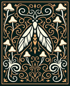 Mystical Moth With Mushroom Flourish Pattern Rug