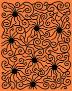 Orange Black Swirling Flower Pattern Rug