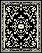 Classic Black Cream Scrollwork Motif Rug