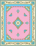 Ornamental Floral Pink Blue Border Rug