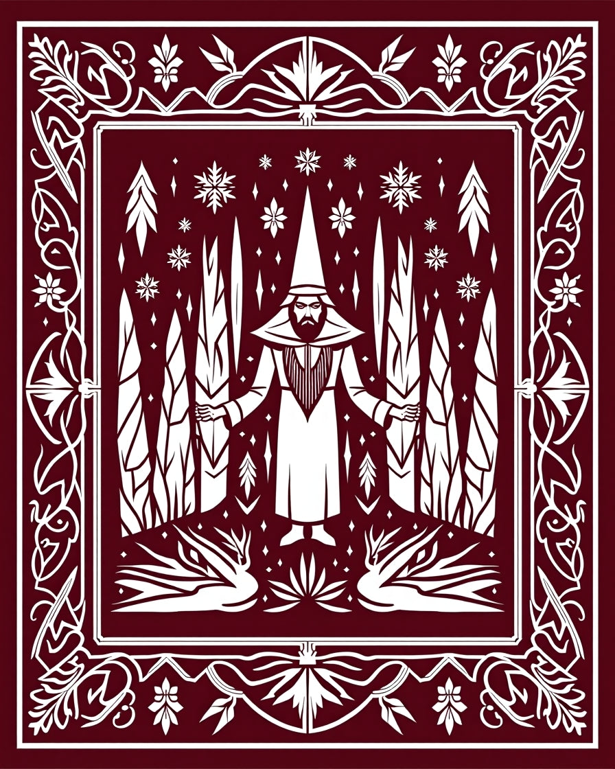 Mystical Figural Forest Snowflake Design Rug