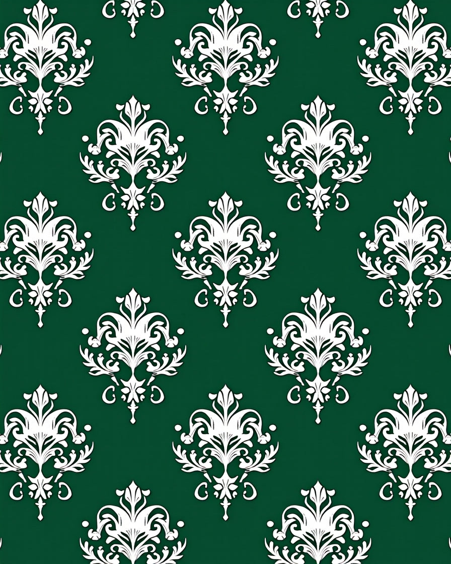 Ornate White Damask Emerald Repeating Rug