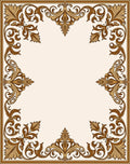 Ornate Floral Scrollwork Golden Brown Border Rug