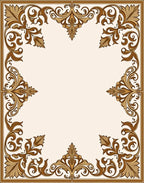 Ornate Floral Scrollwork Golden Brown Border Rug