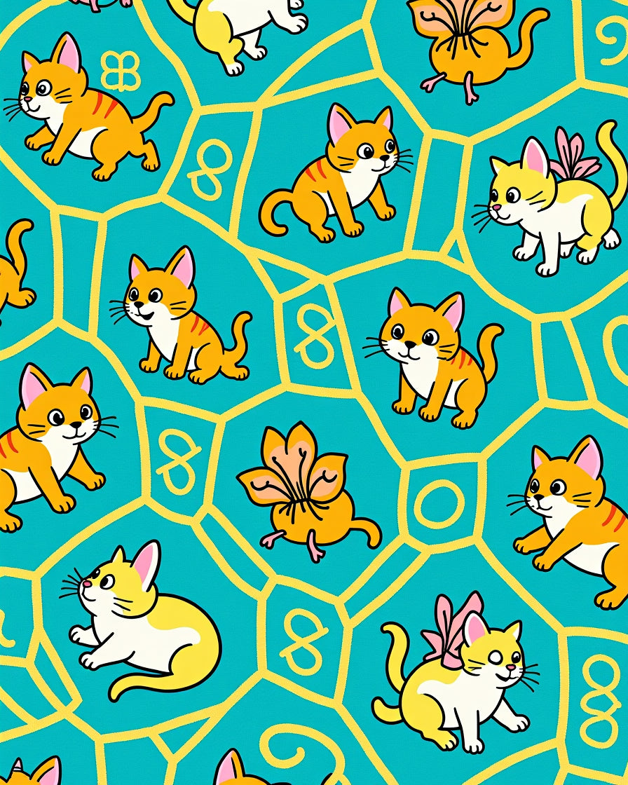 Cute Cat Symbol Mosaic Pattern Rug