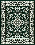 Dark Green Ivory Intricate Floral Pattern Rug