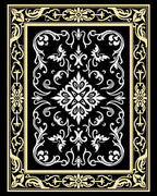 Ornate Black White Floral Border Rug