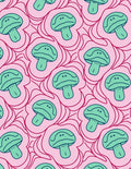 Whimsical Green Mushroom Pink Swirl Rug