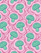 Whimsical Green Mushroom Pink Swirl Rug