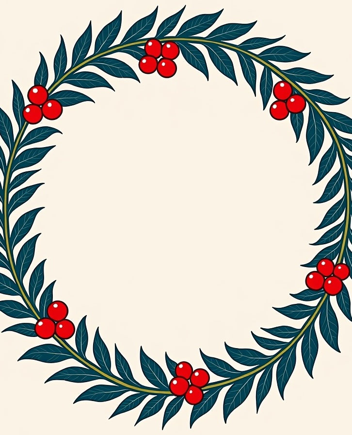 Deep Teal Wreath Red Berry Garland Rug
