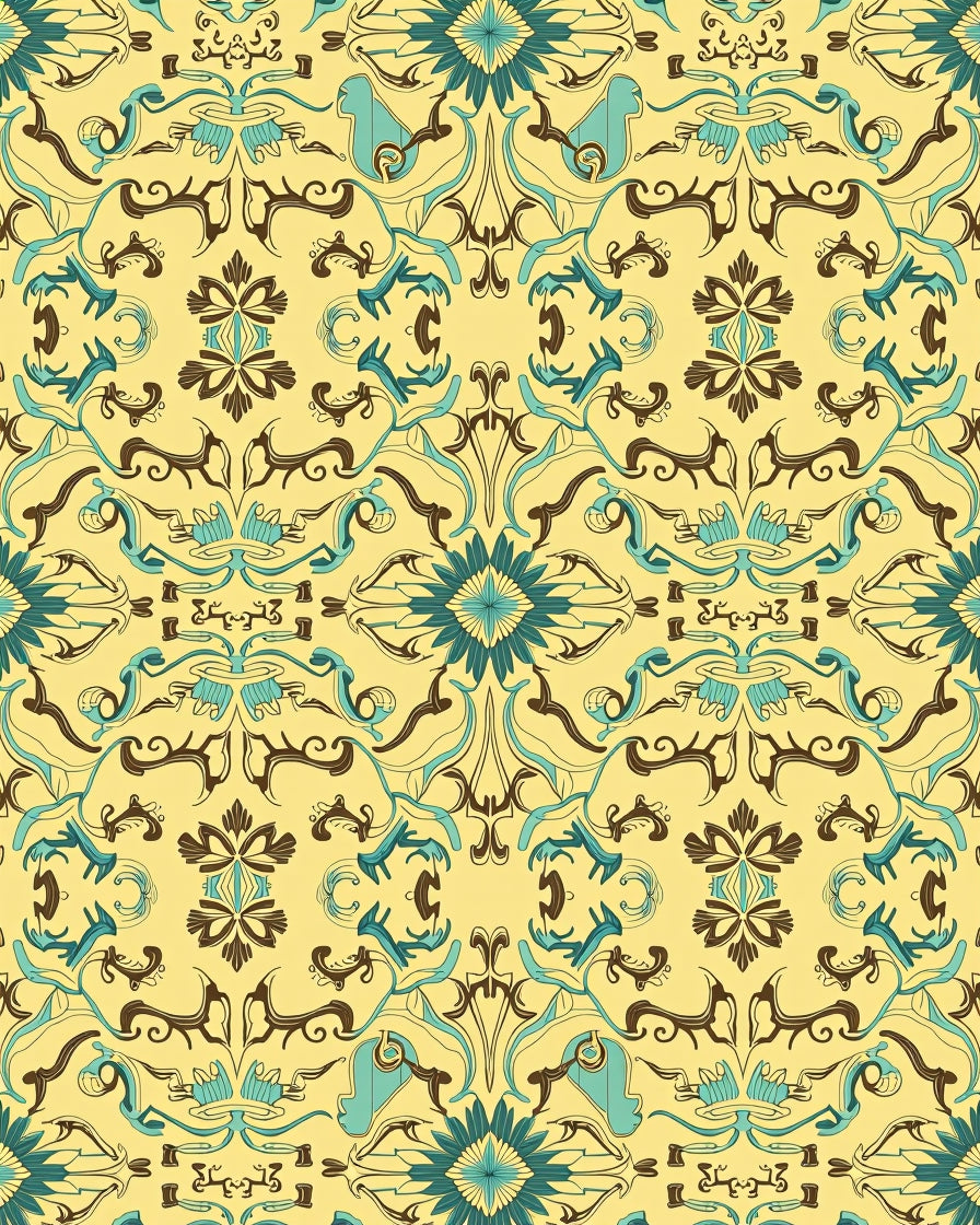 Vibrant Teal Brown Floral Pattern Rug