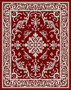 Ornate Red Cream Scroll Pattern Rug