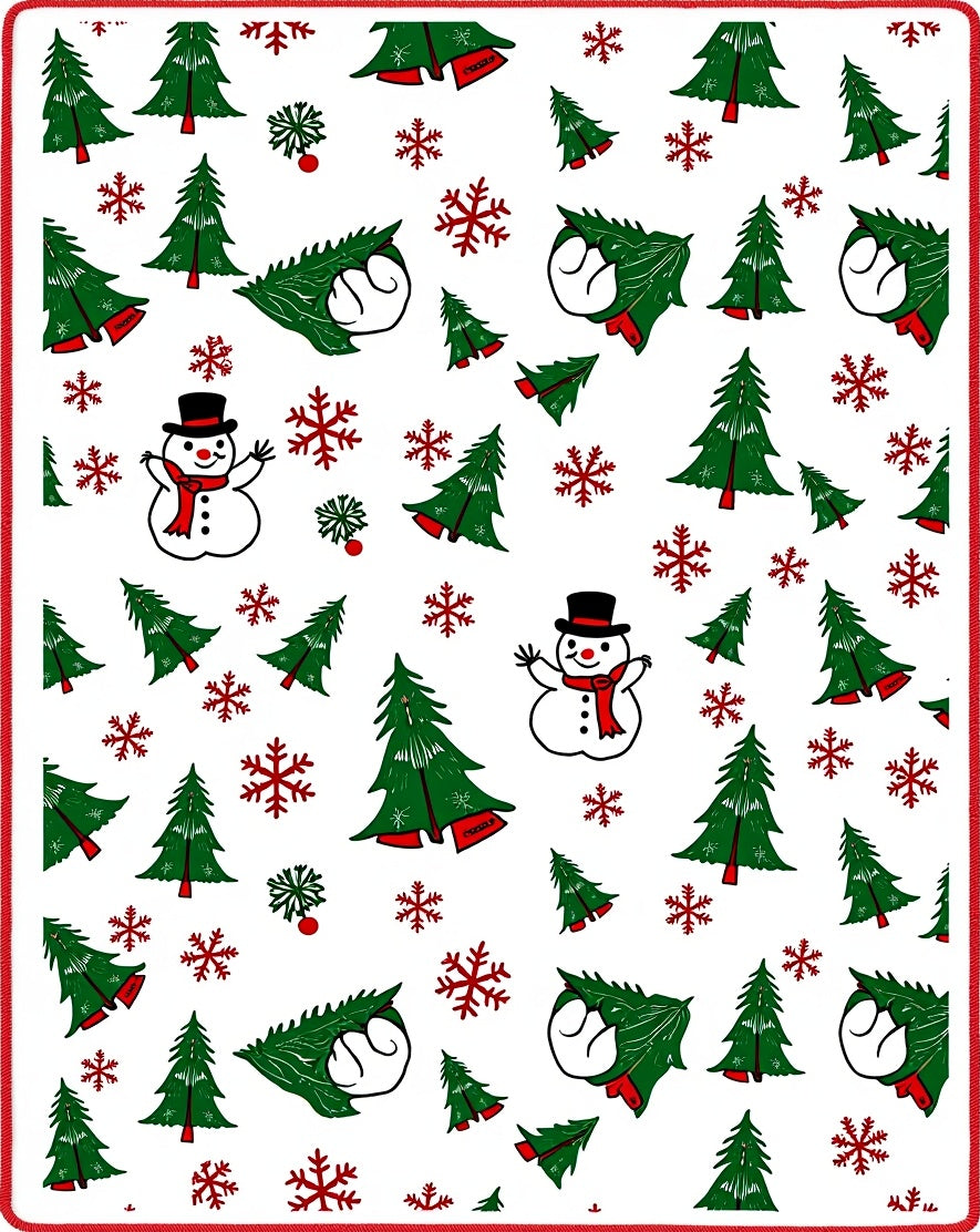 Festive Snowman Christmas Tree Snowflakes Rug