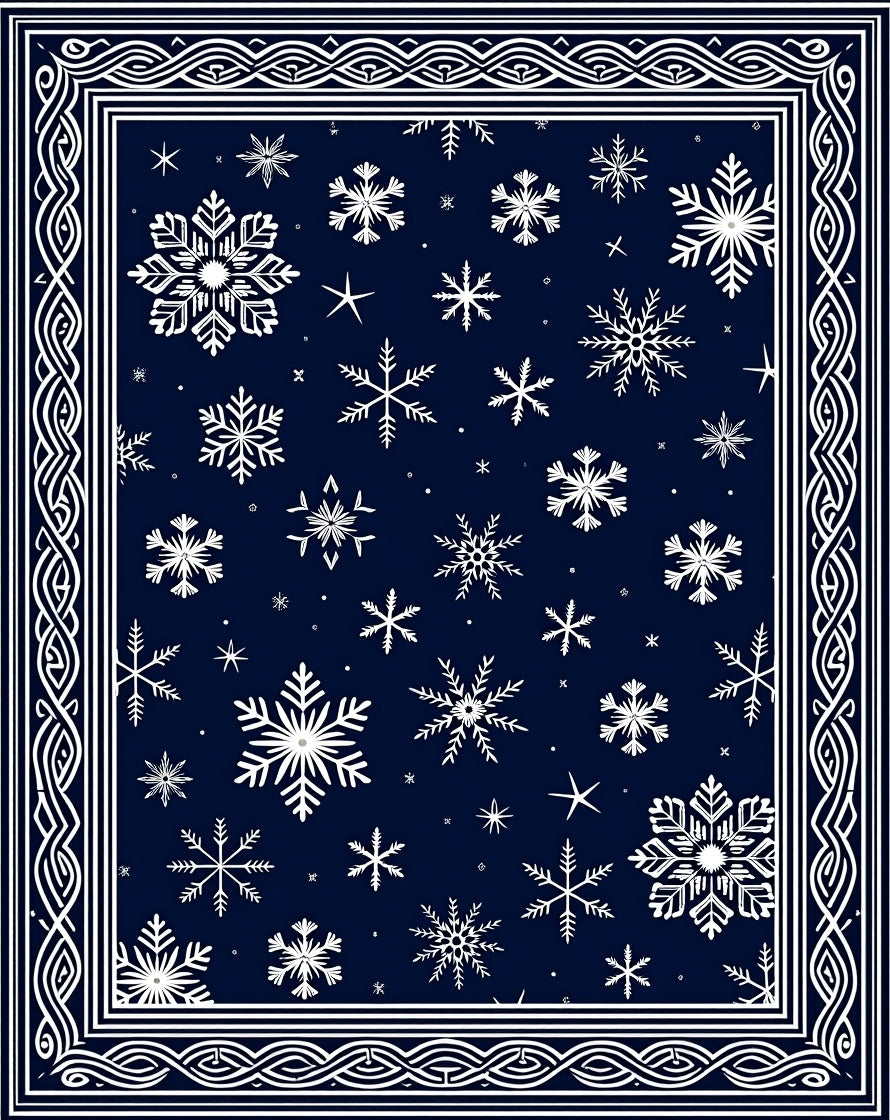 Deep Blue Snowflake Border Rug