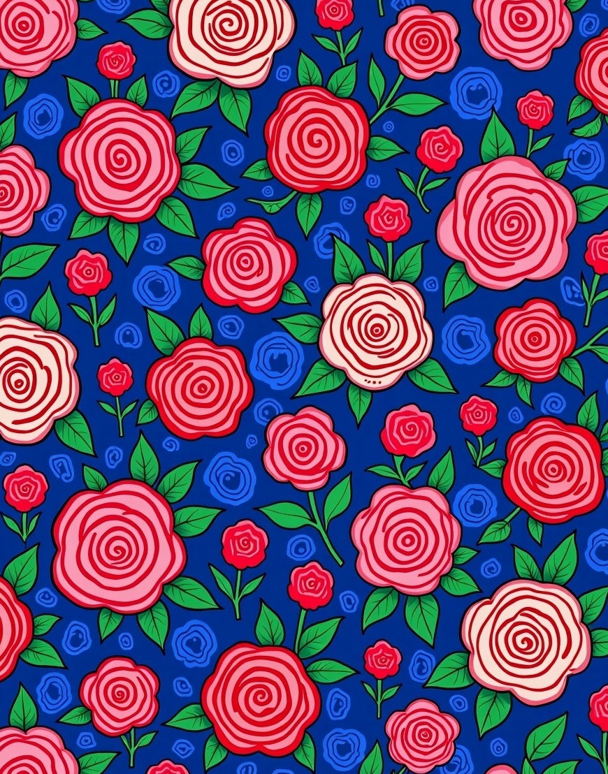 Whimsical Floral Rose Pattern Rug