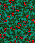 Evergreen Red Berry Branch Arrangement Rug