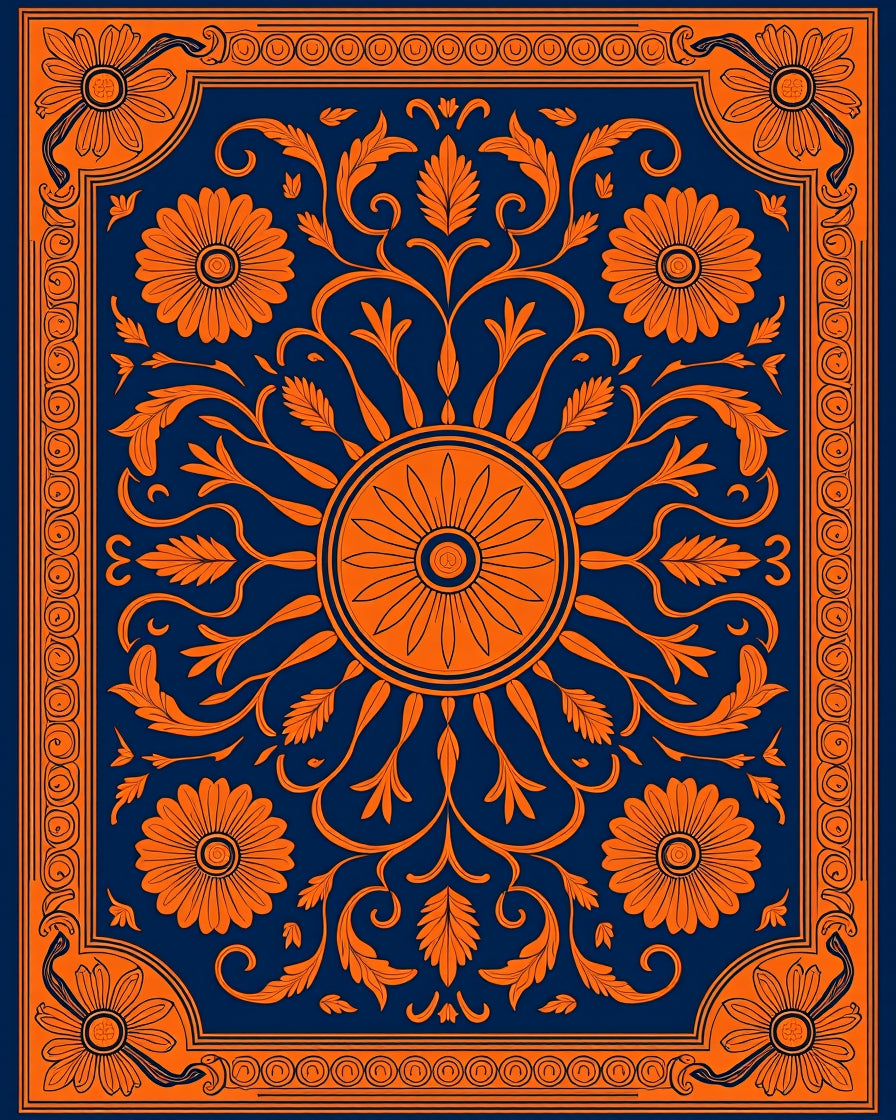 Orangy Floral Vine Traditional Pattern Rug