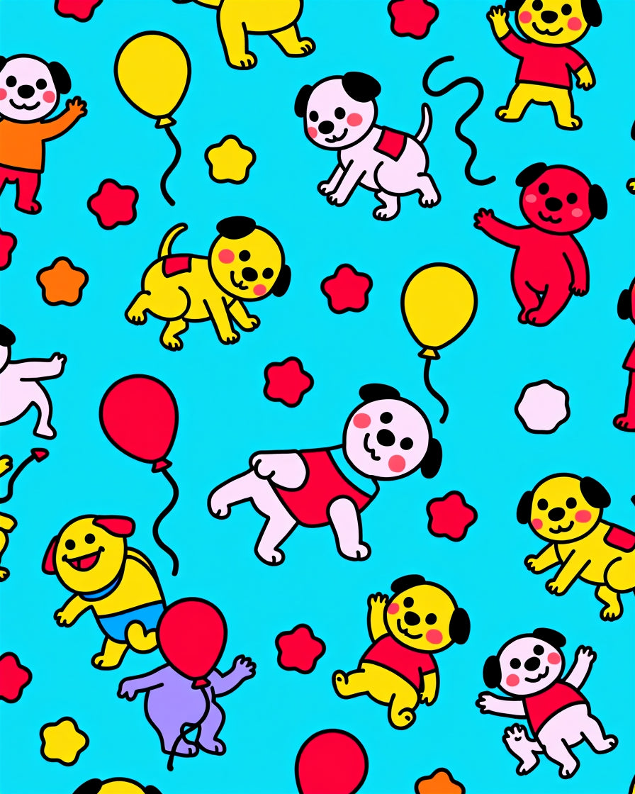 Playful Puppy Balloon Pattern Rug
