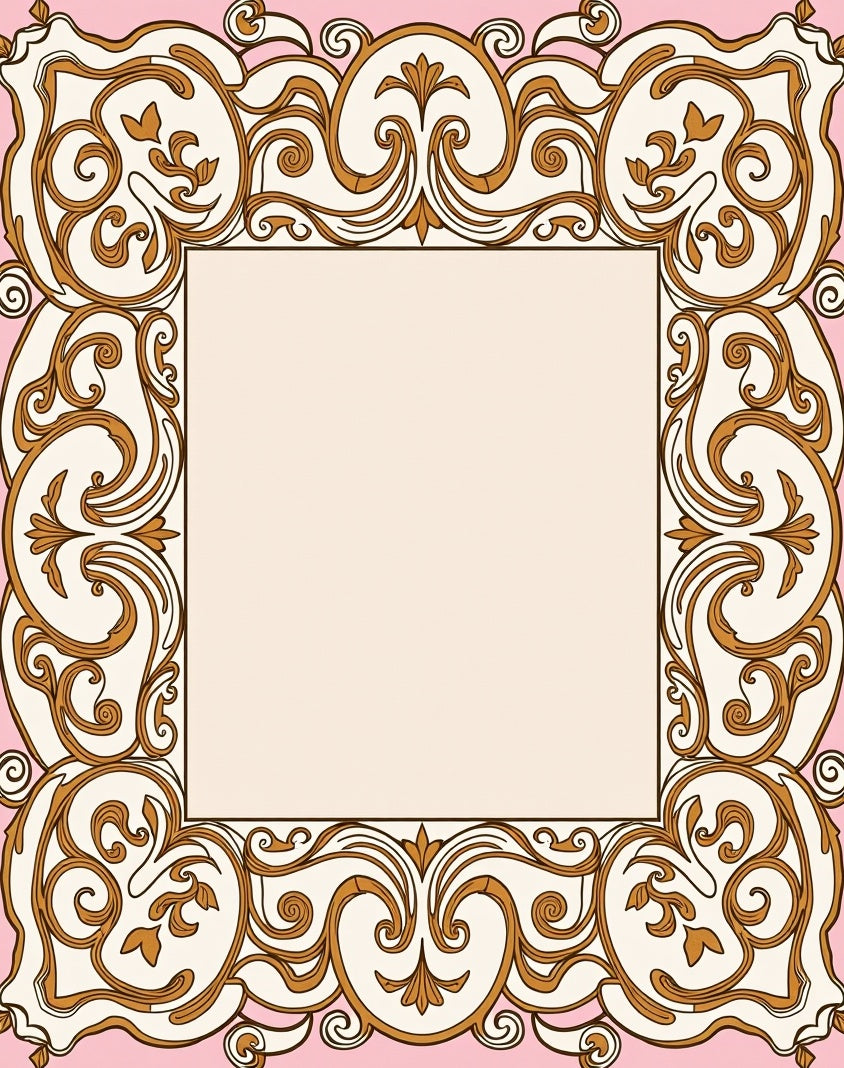 Vintage Pink Gold Filigree Scroll Rug