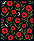 Red Floral 2 Moons Pattern Rug