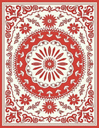 Floral Mandala Patterned Red Rug
