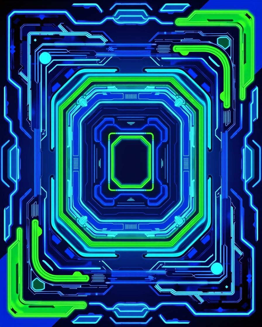 Futuristic Neon Circuit Board Pattern Rug