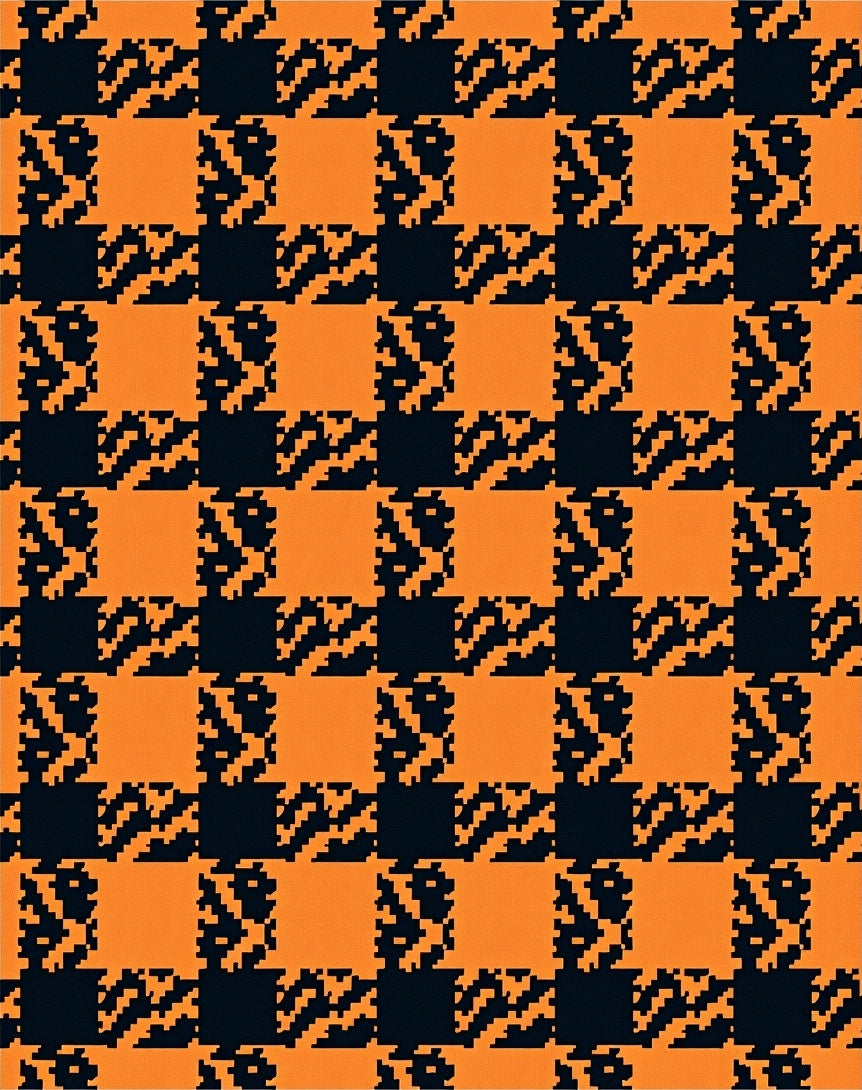 Orange Black Pixelated Checked Pattern Rug