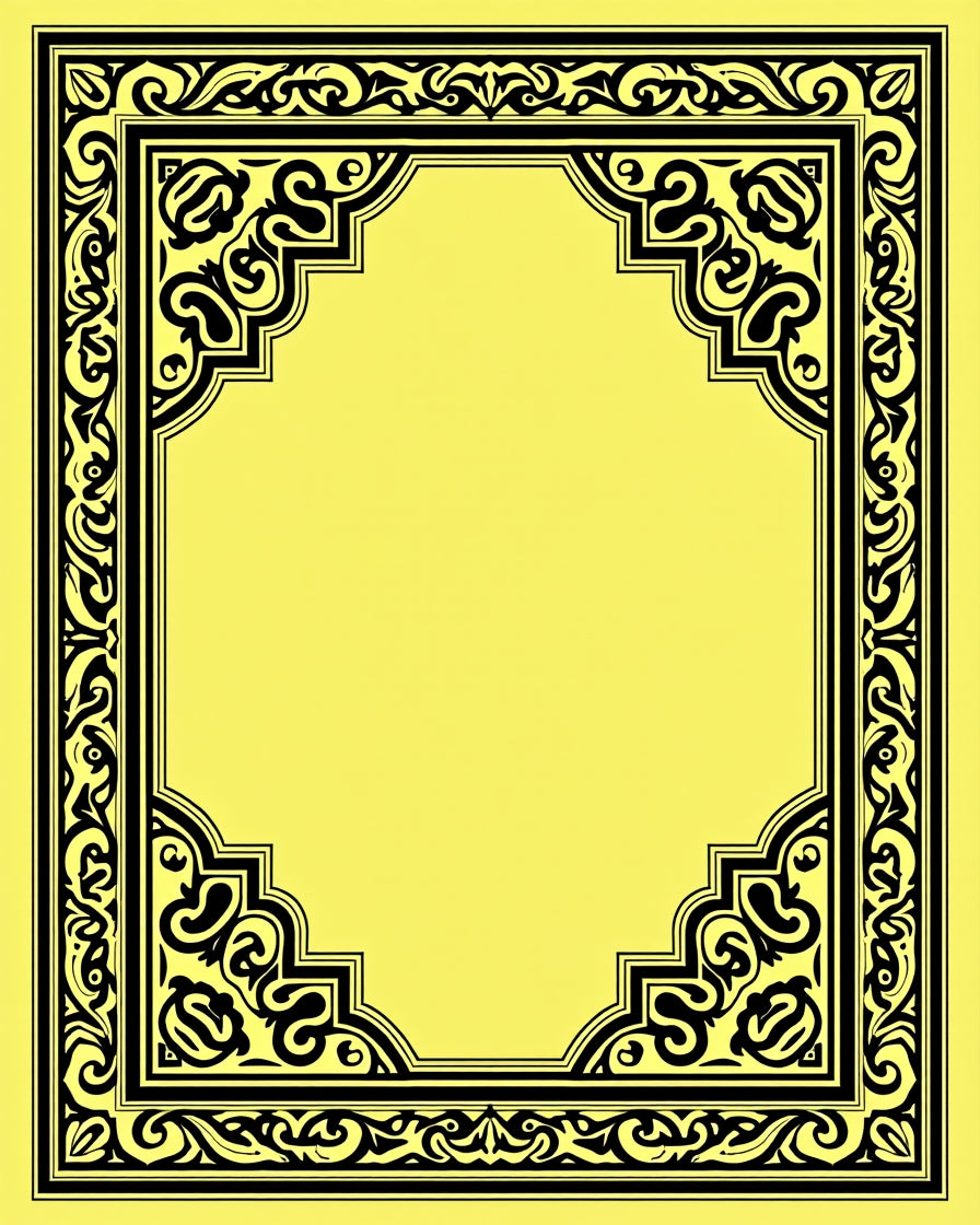 Classic Black Yellow Ornate Border Rug