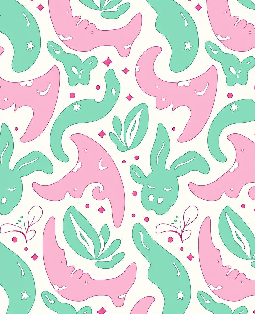 Whimsical Pink Teal Abstract Shapes Rug