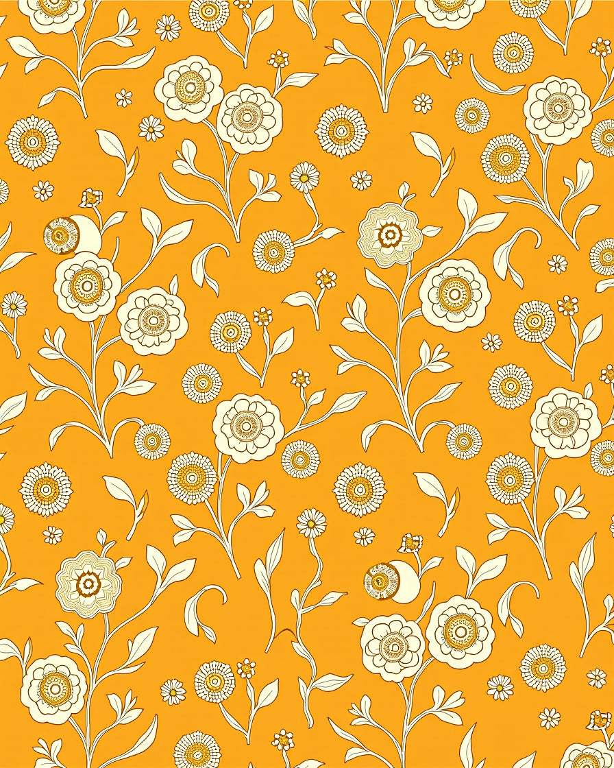 Golden Yellow Floral Pattern Rug