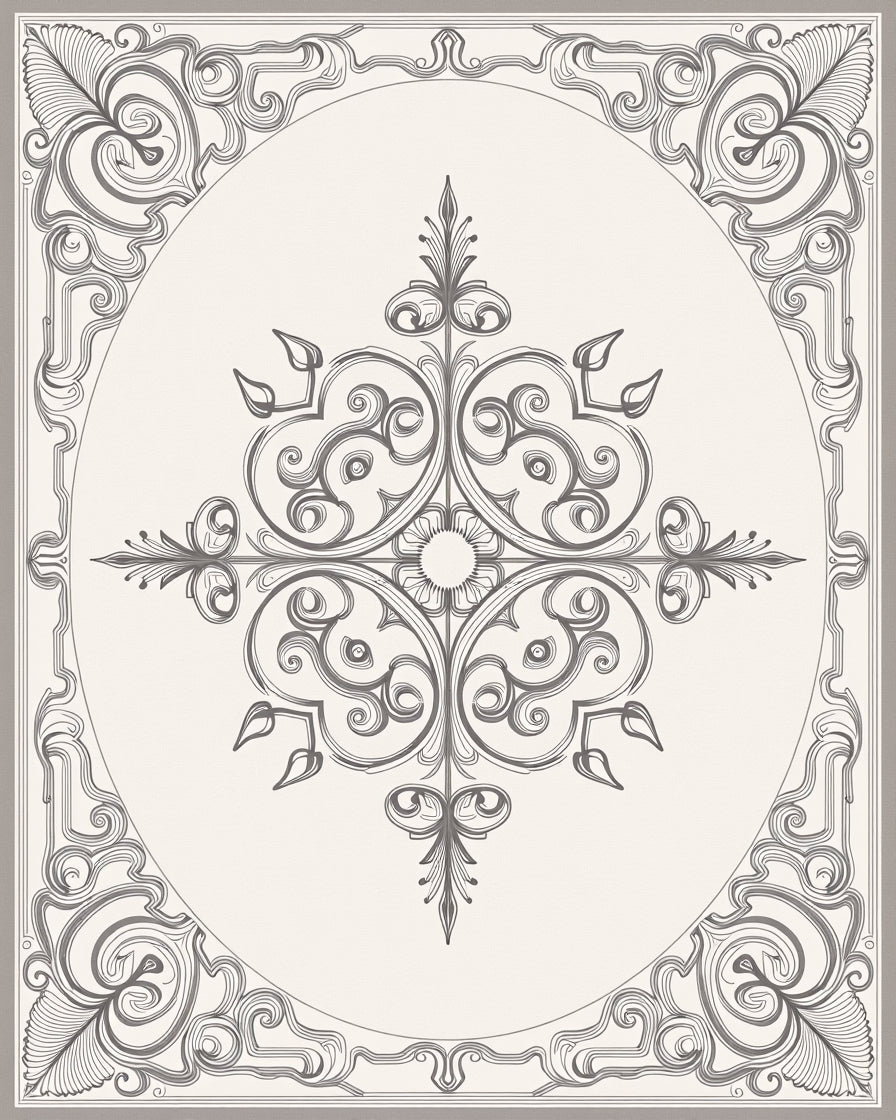 Elegant Gray Scrollwork Mandala Design Rug