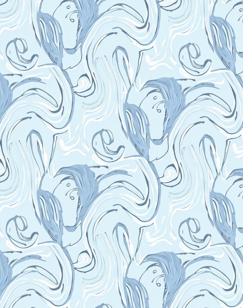 Abstract Blue Bird Swirls Pattern Rug