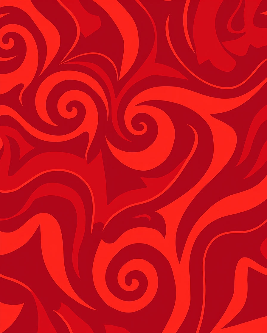 Vibrant Red Swirling Tribal Pattern Rug
