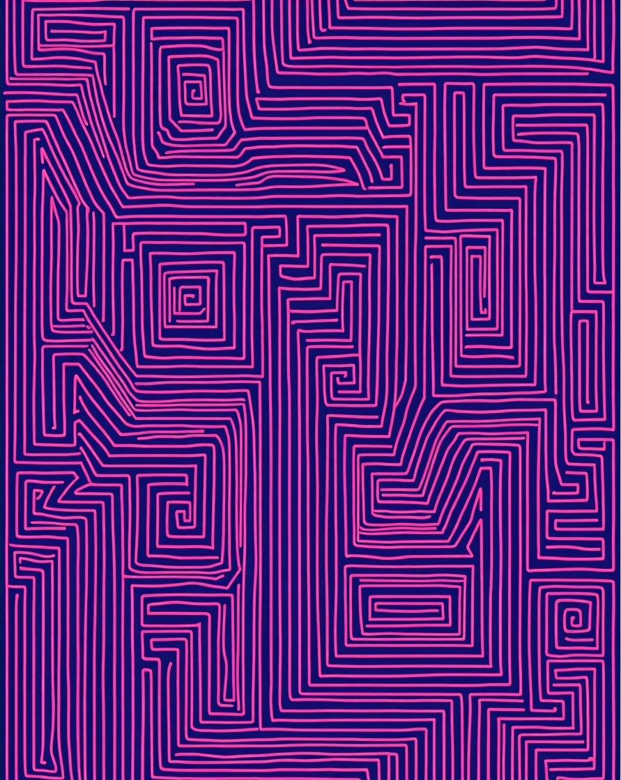 Pink Line Art Maze Pattern Rug