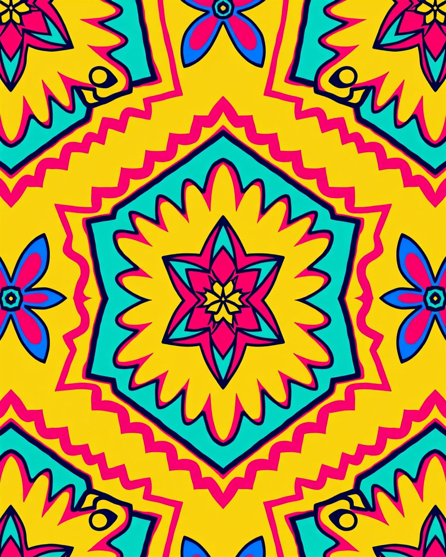 Vibrant Geometric Floral Pattern Rug