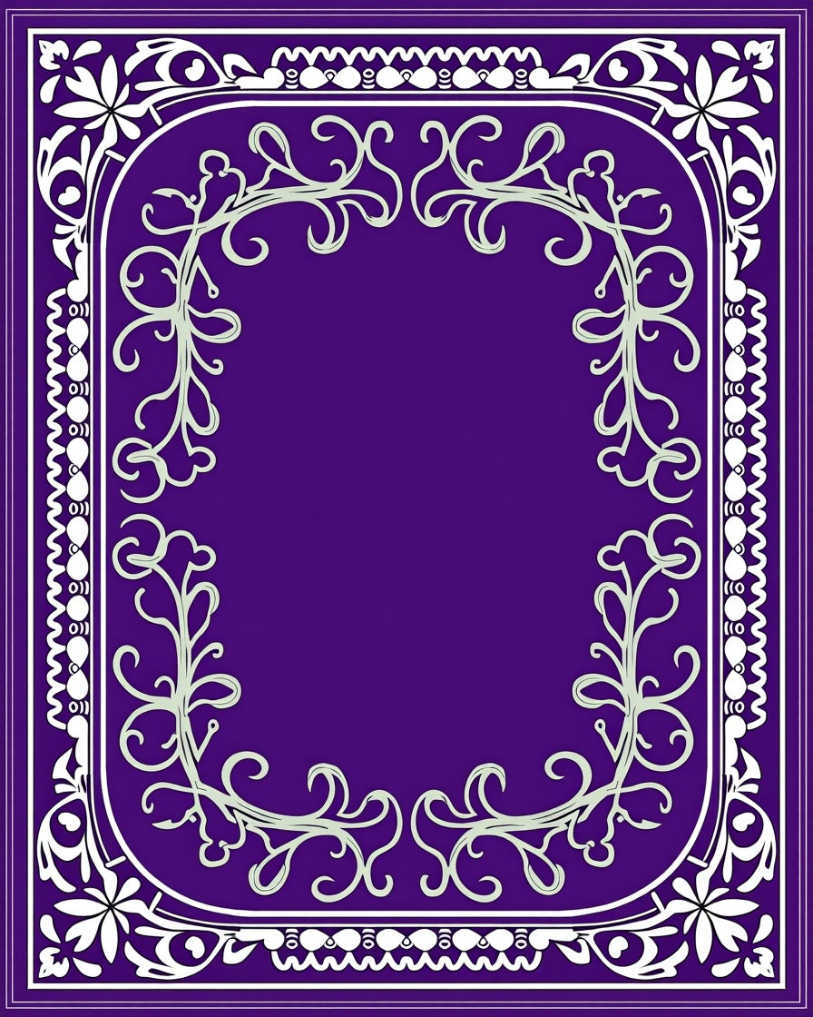 Elegant Purple White Floral Scroll Pattern Rug