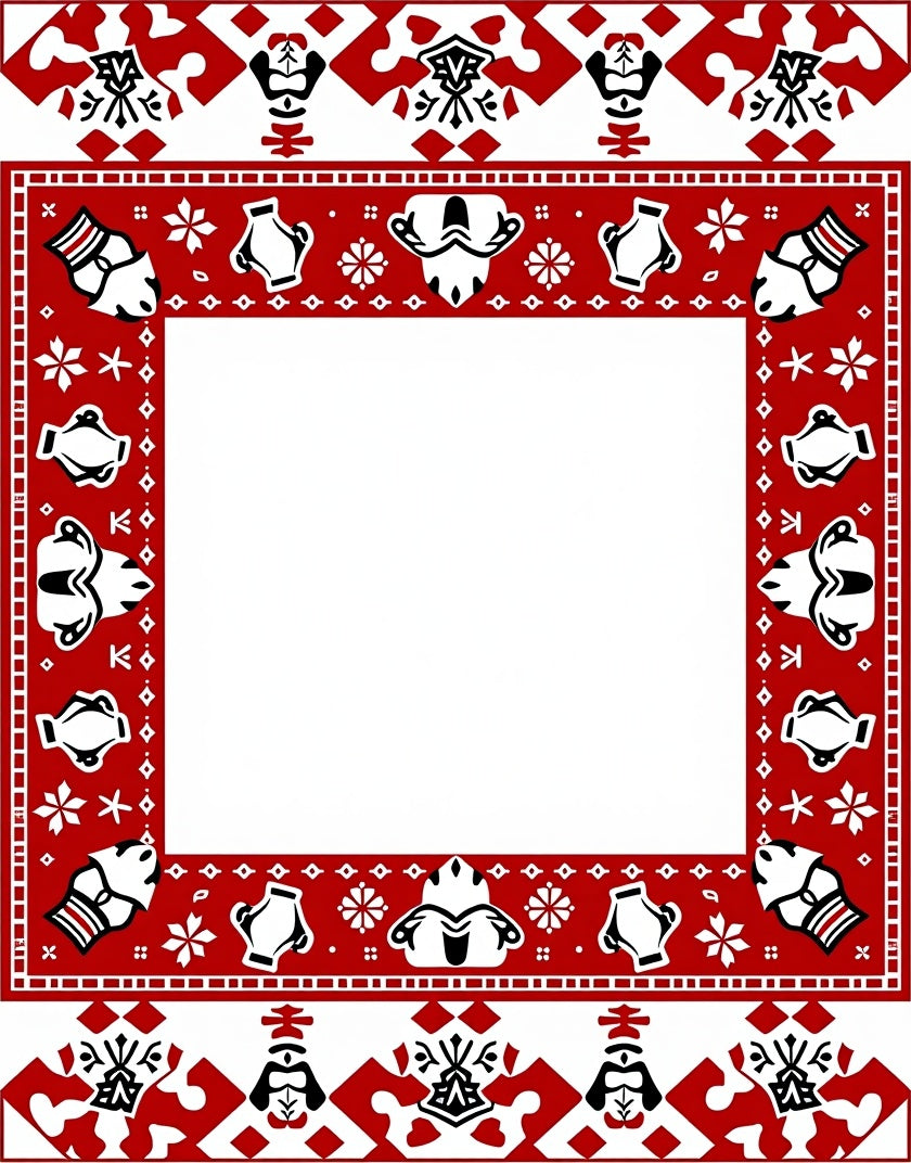 Red Cultural Border With Abstract Elements Rug
