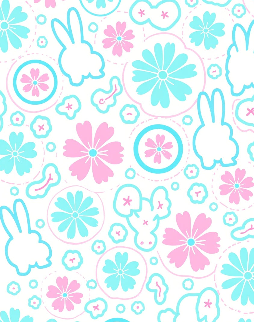 Pastel Bunny Floral Outline Design Rug