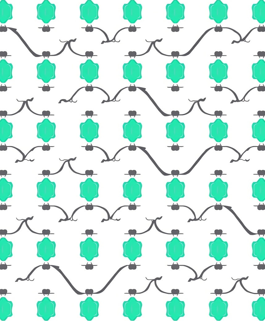 Teal Geometric Swirling Vine Pattern Rug