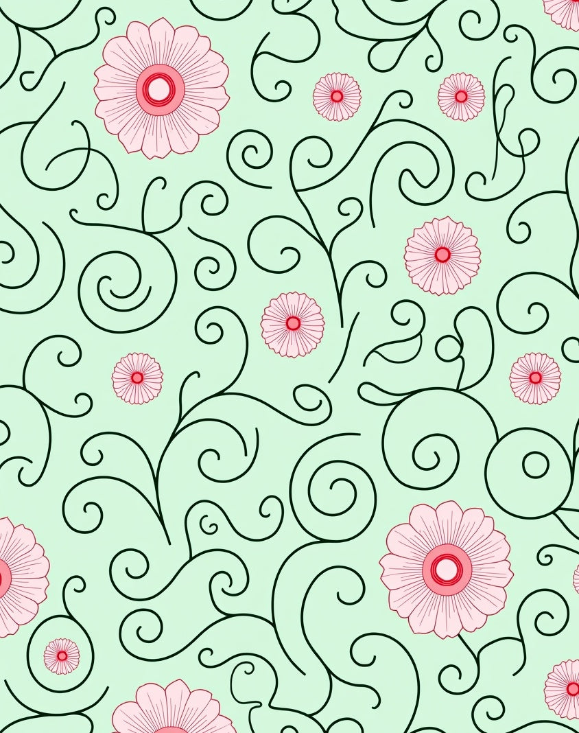 Whimsical Pink Floral Swirl Pattern Rug