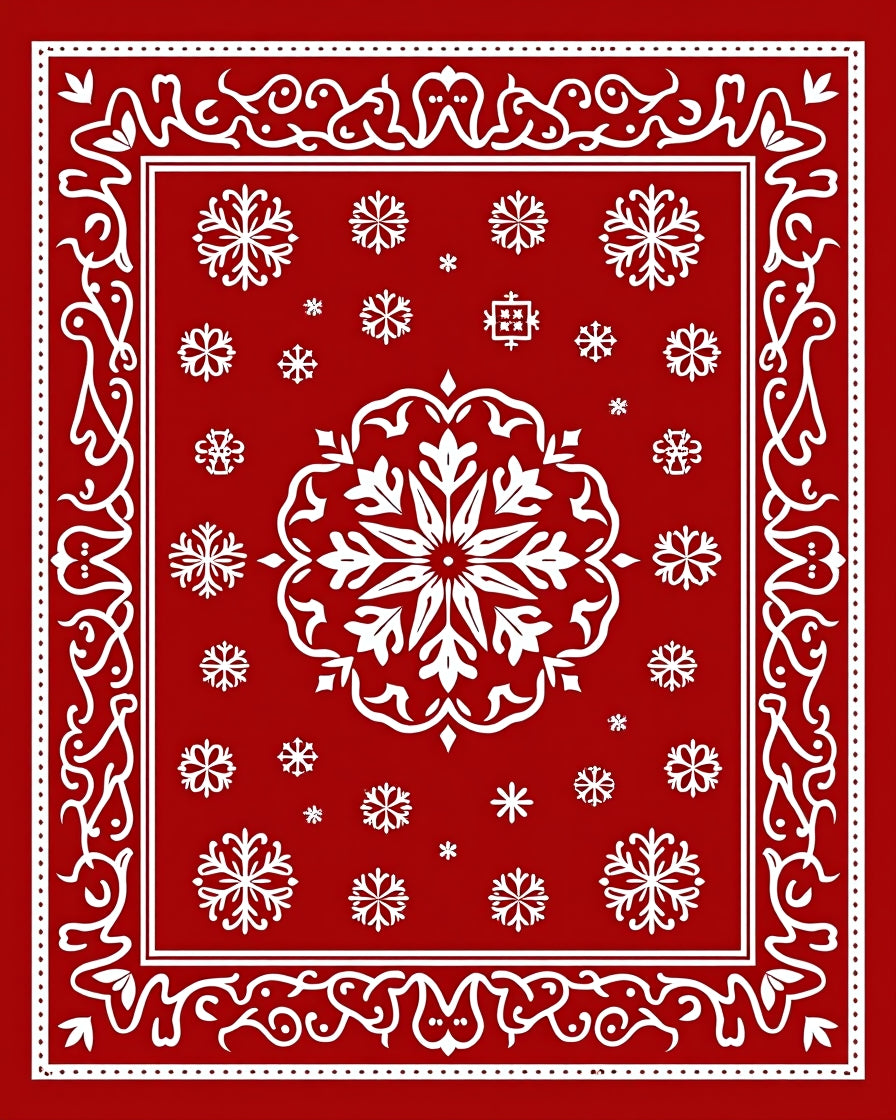 Red White Snowflake Decorative Pattern Rug