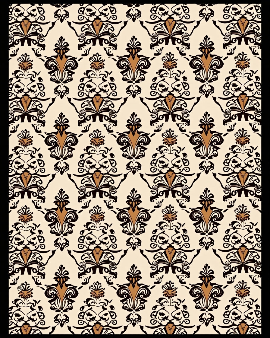 Classic Black Brown Damask Pattern Rug