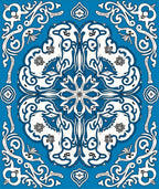 Blue White Intricate Floral Pattern Rug