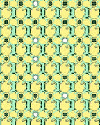 Quirky Floral Emblem Teal and Yellow Pattern Rug