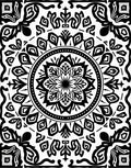 Graphic Mandala Flower Black White Rug